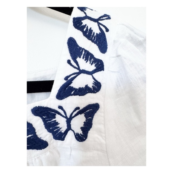 Talbots White Blouse with Navy Butterfly Detail - Picture 5 of 7